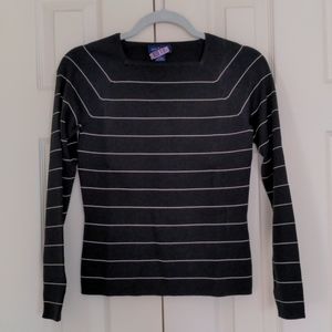Ann Taylor Black long sleeve sweater with cream stripes, size small